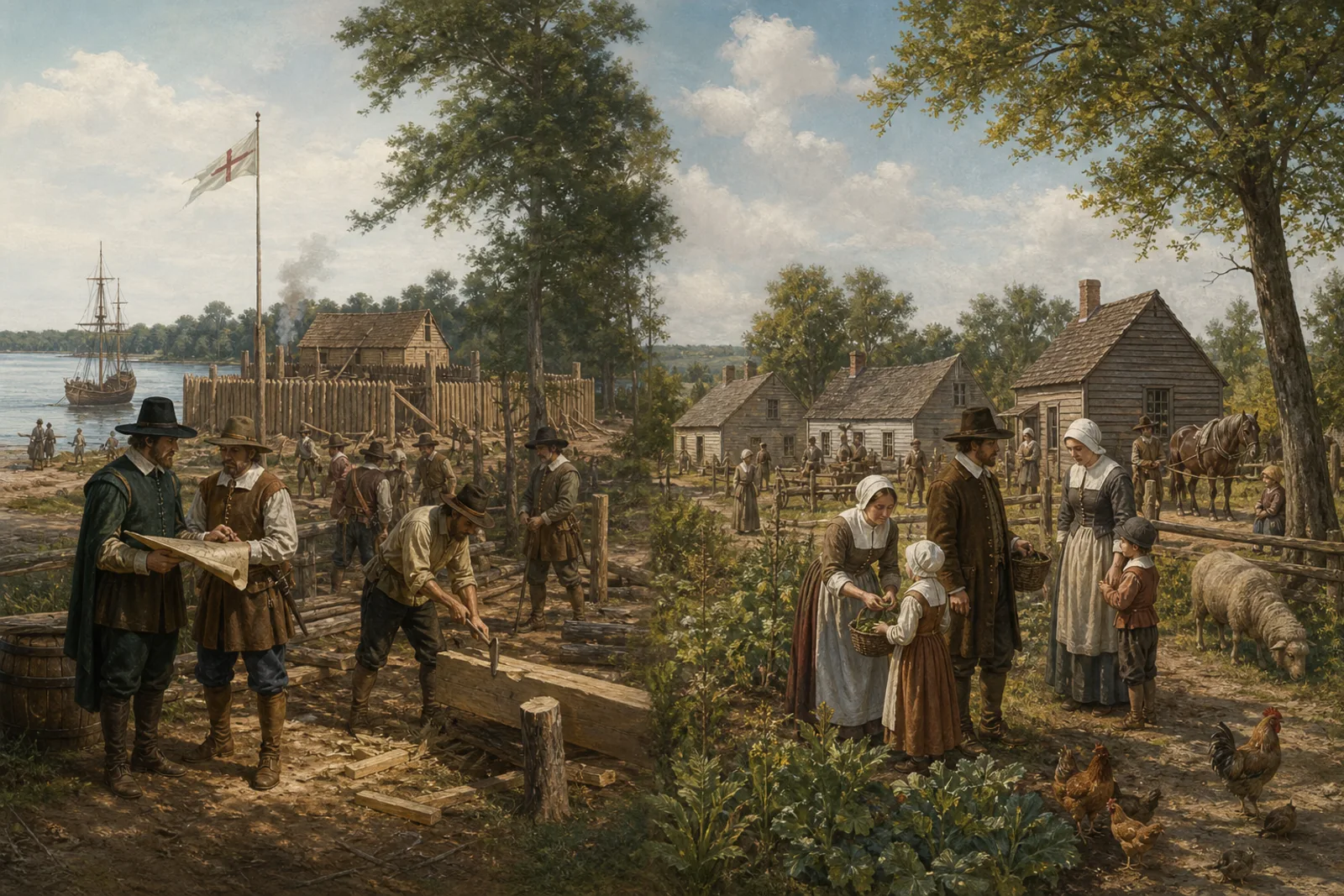 Early German craftspeople at Jamestown and families establishing Germantown in 1683