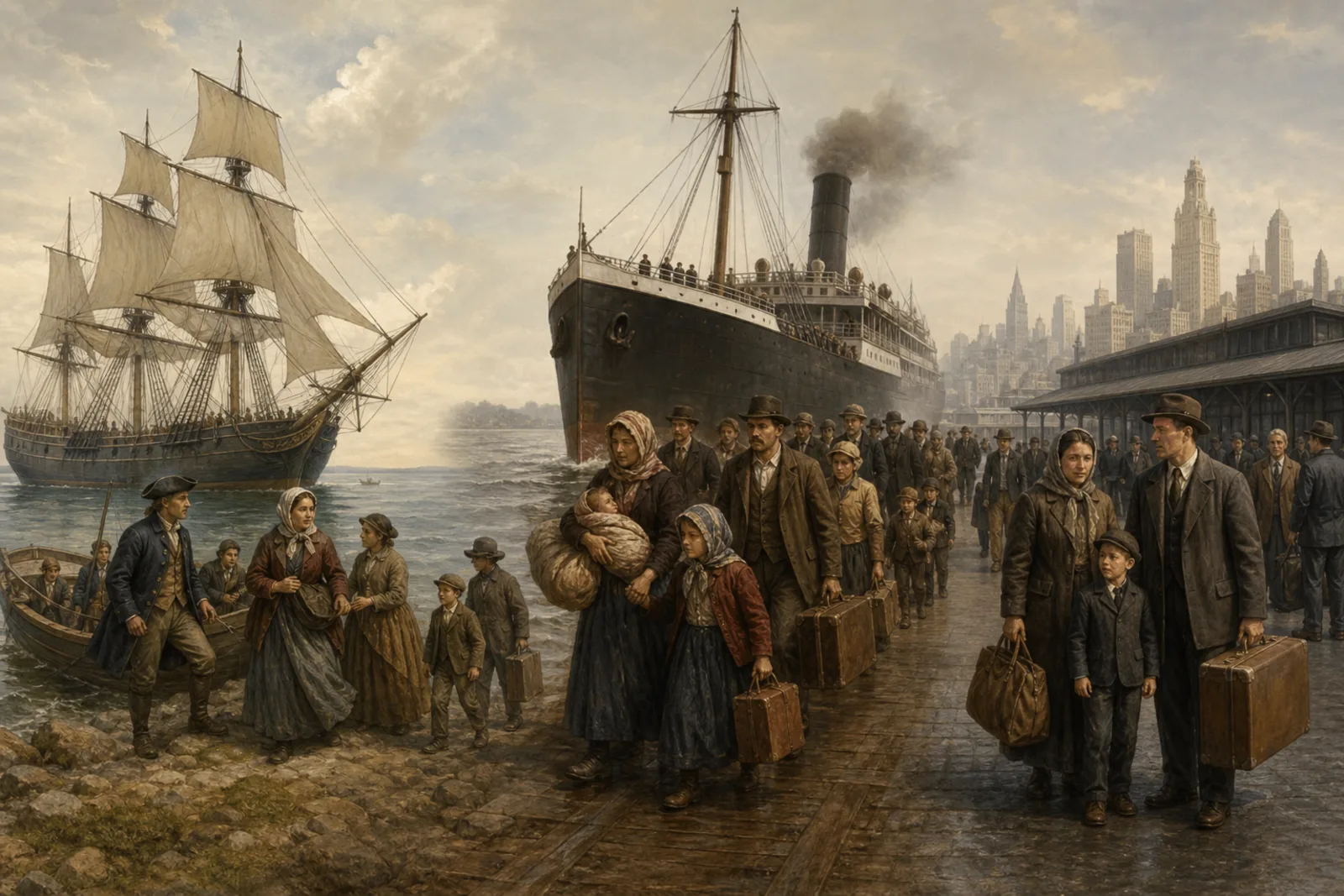 German immigrant journeys represented across sailing, steamship and rail eras