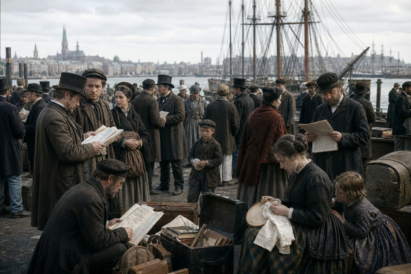 German political exiles and families preparing to leave after the revolutions of 1848