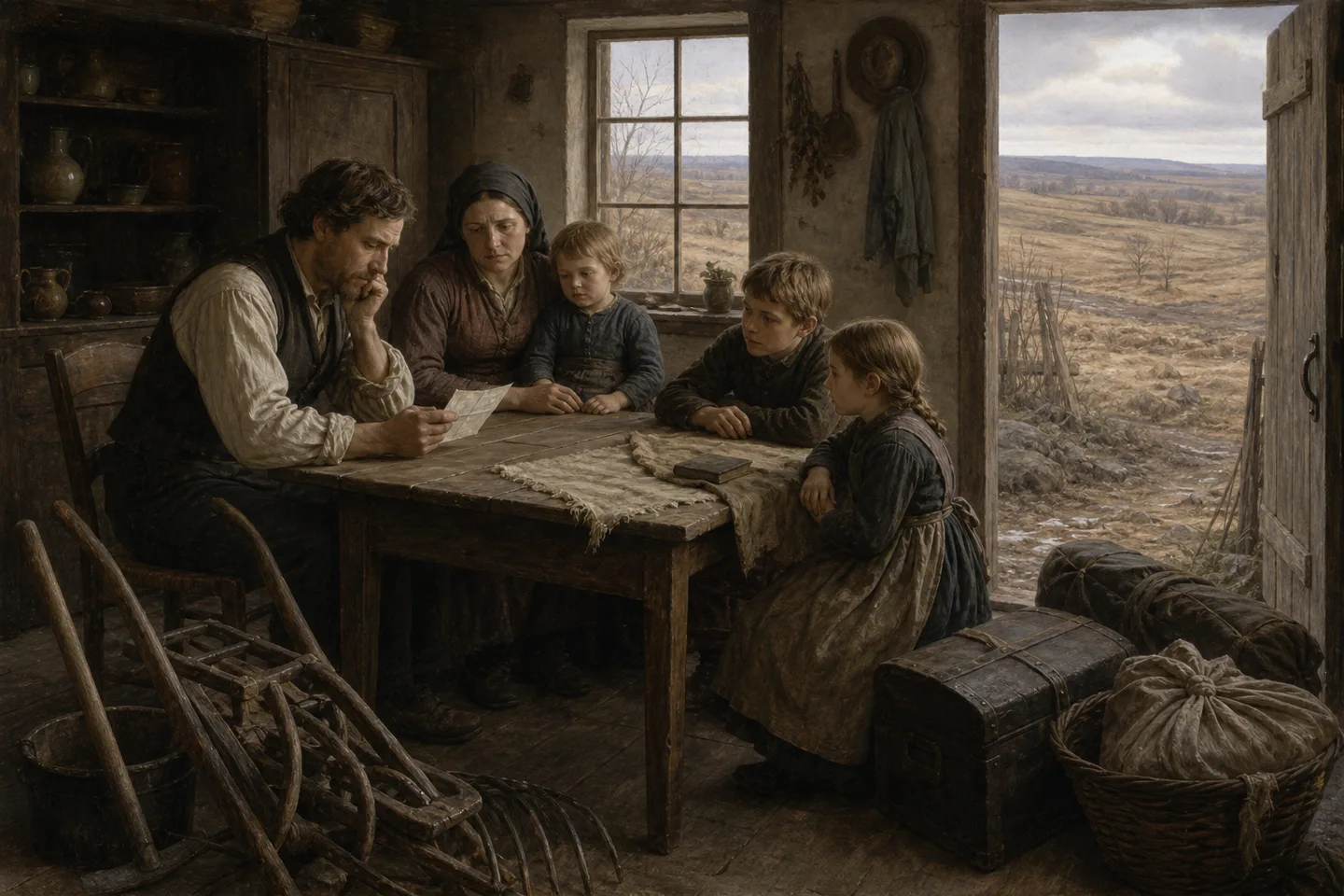 Rural German household weighing emigration after economic hardship