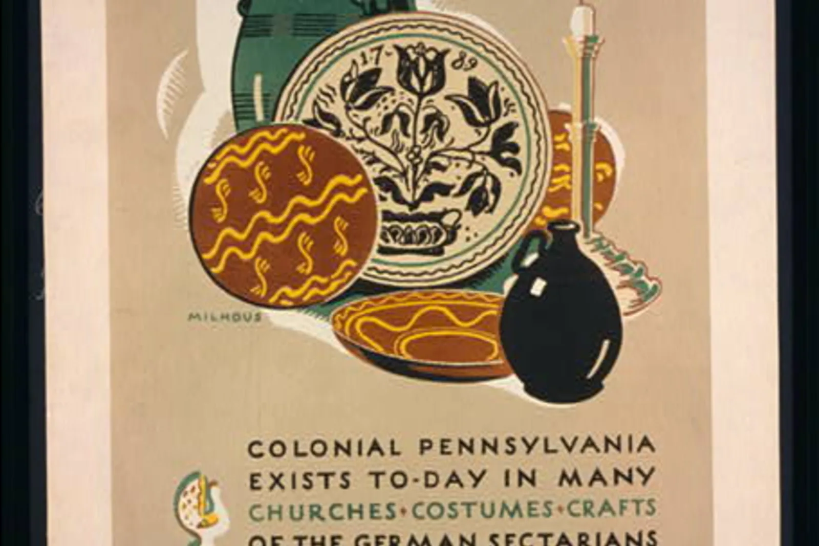 Historic poster depicting rural Pennsylvania German culture