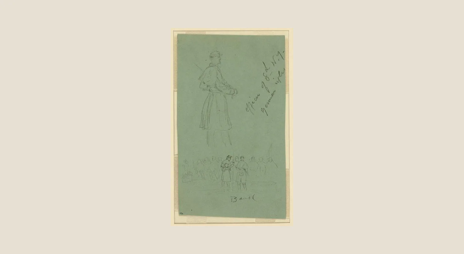 Civil War sketch of an officer and band of the 8th New York German Rifles