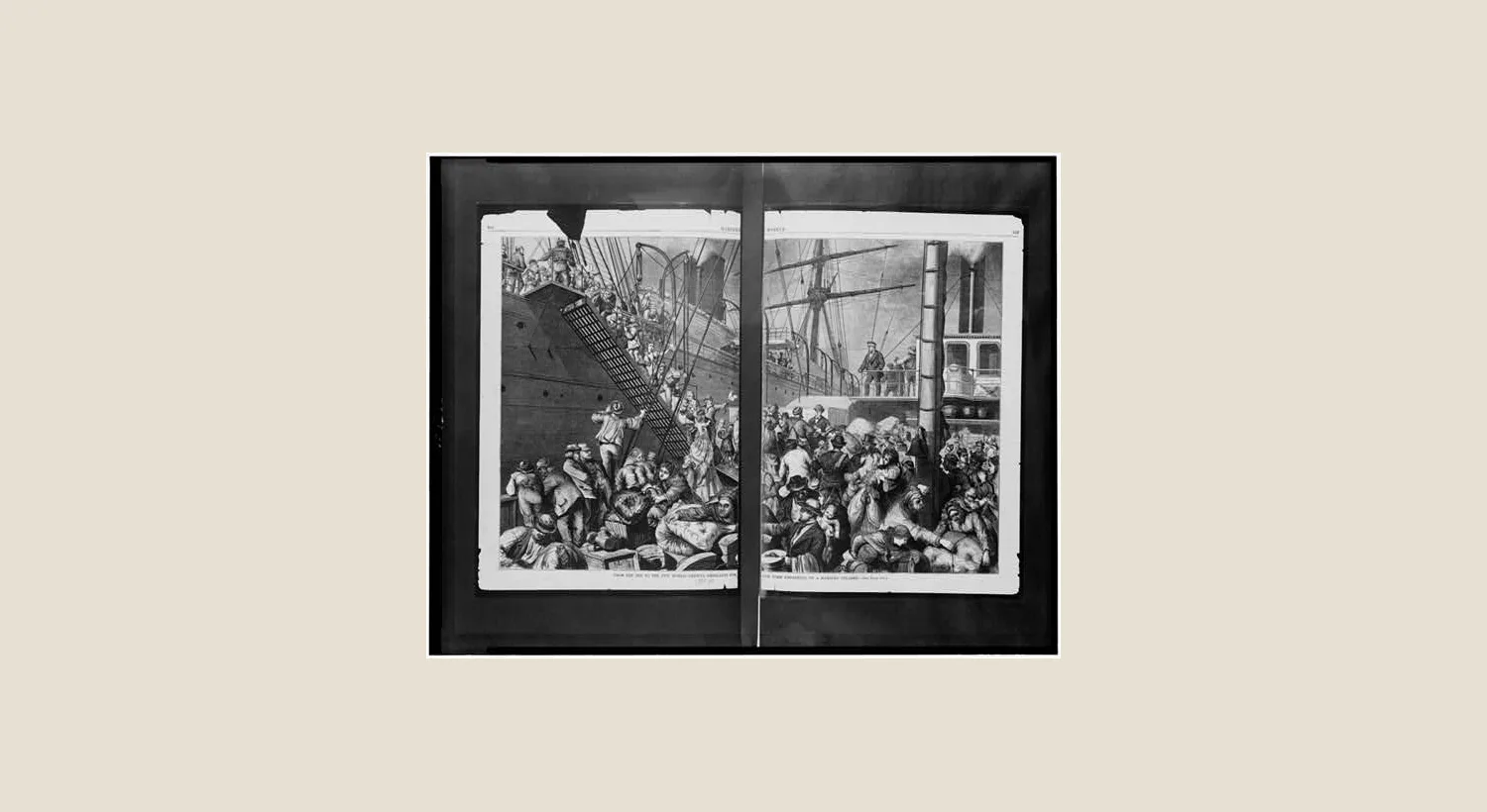 German emigrants boarding a Hamburg steamer bound for New York in an 1874 print