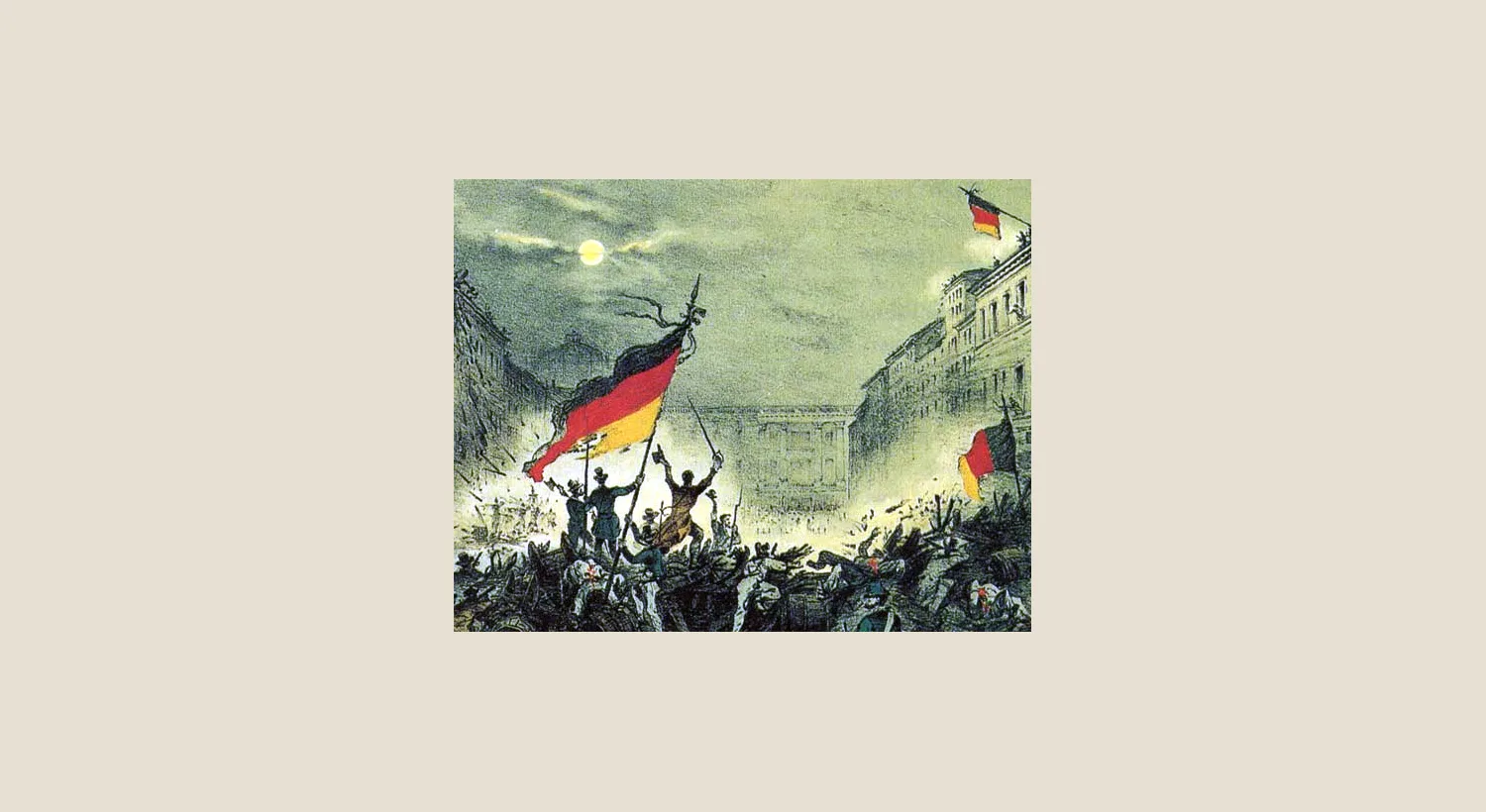 Historical depiction of the March 1848 uprising in Berlin