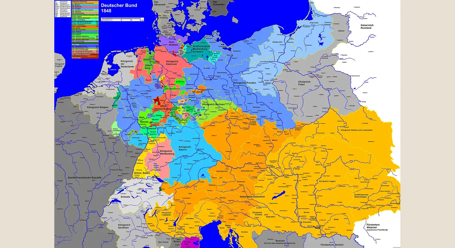 Historical map of the German Confederation in 1848