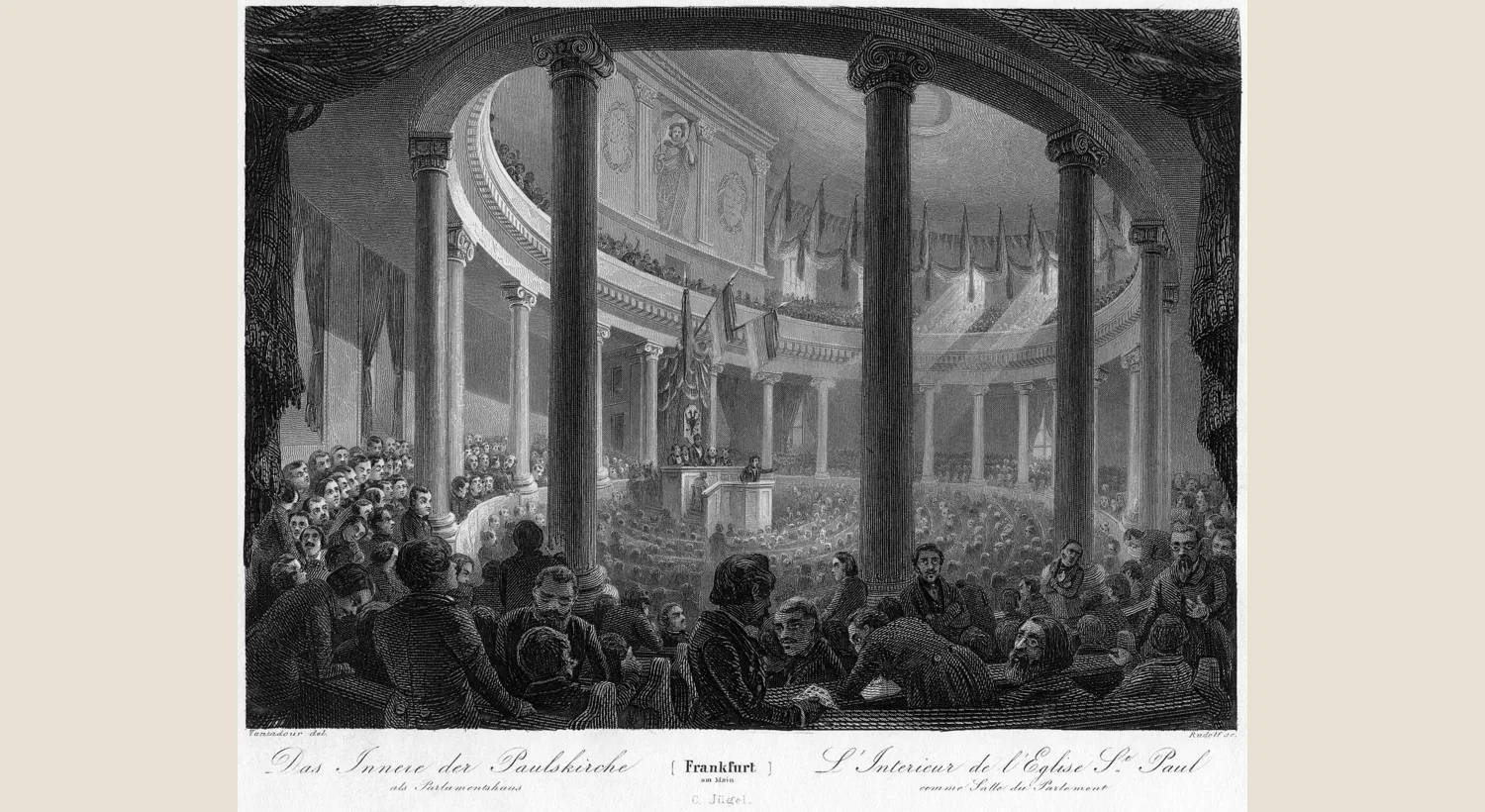 Historical view of the Frankfurt Parliament meeting inside St. Paul's Church