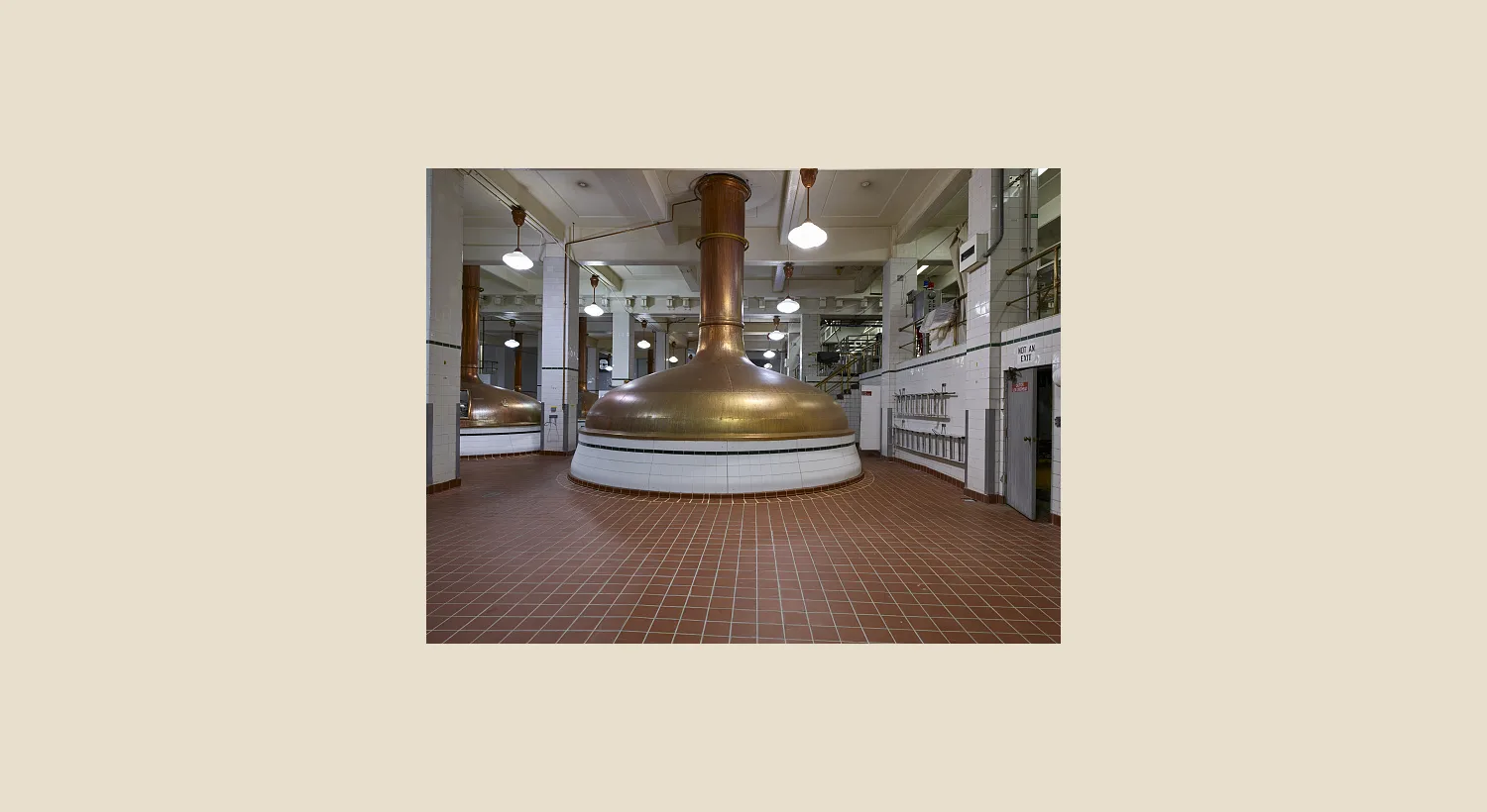 Large copper brewing kettles inside the Coors brewery in Golden Colorado