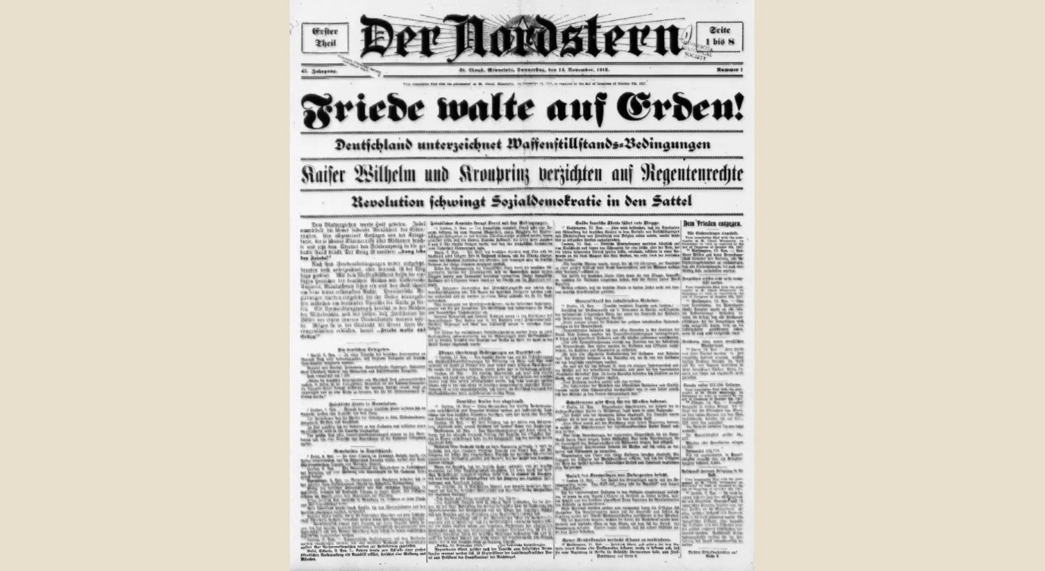 Front page of Der Nordstern from 1918