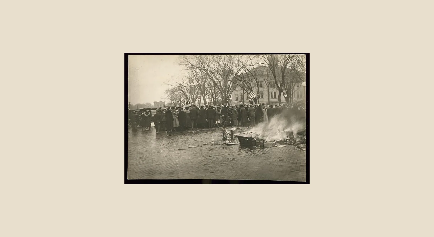 German textbooks burning during an anti-German demonstration in Baraboo Wisconsin
