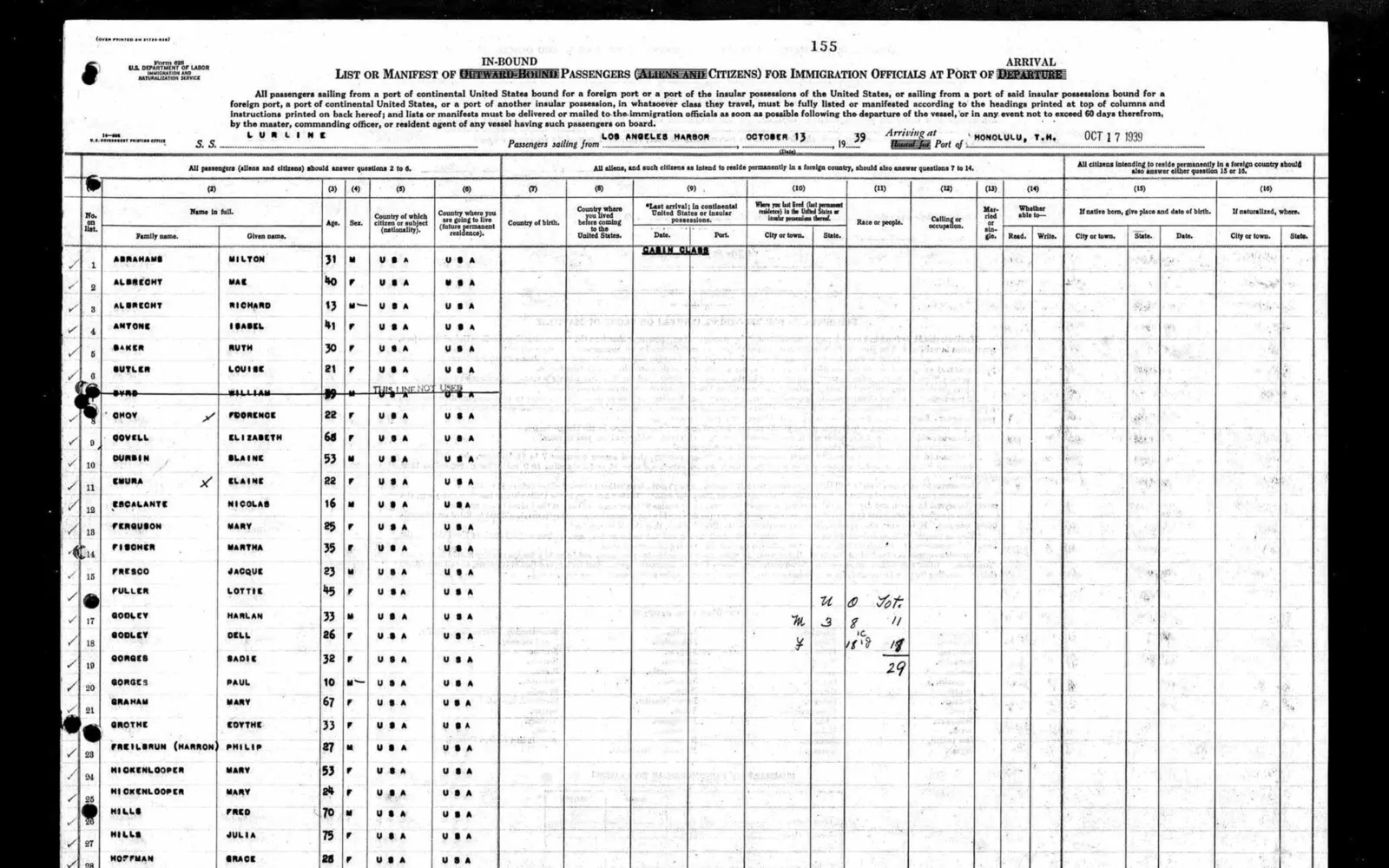 Historical immigration passenger-list document