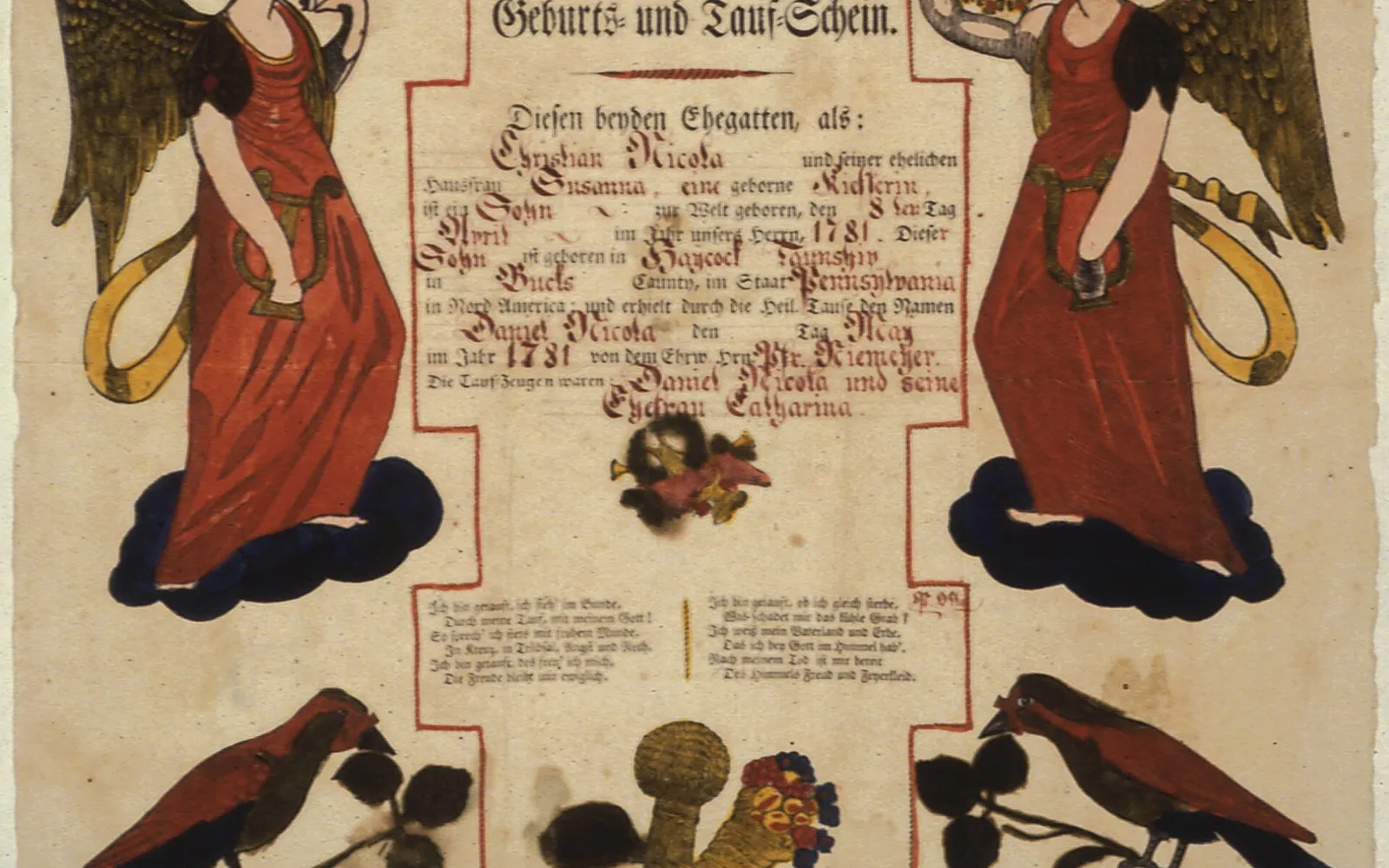 Illustrated Fraktur family record held by the National Archives