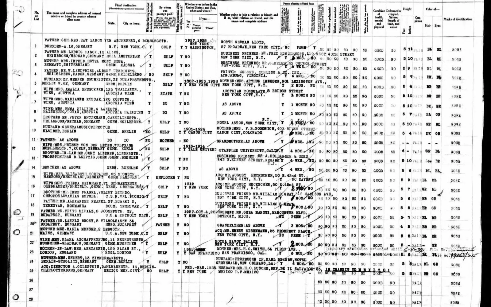 1929 immigration officer passenger list page from New York