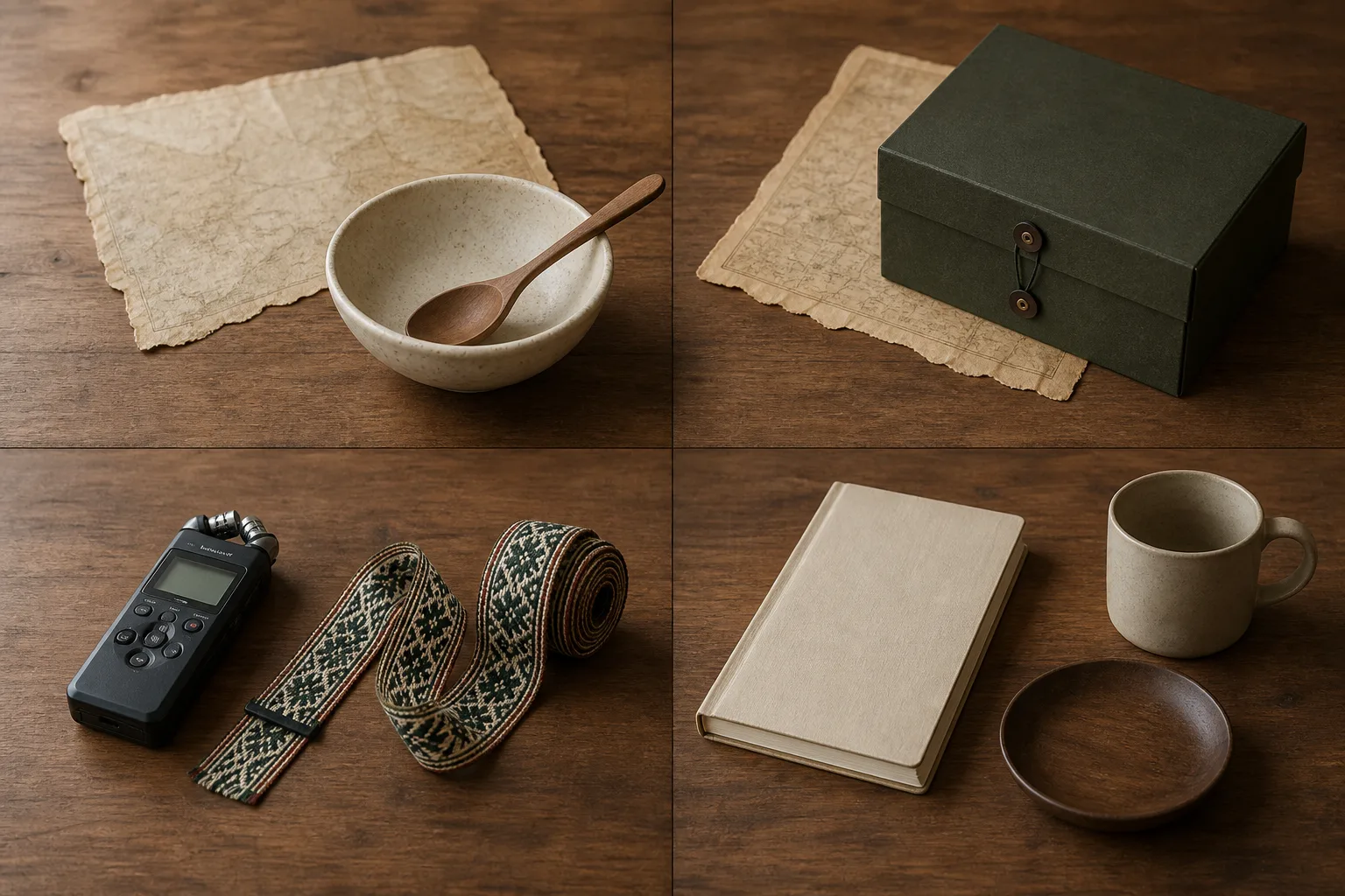 Four object-based scenes representing different combinations of ancestry and lived heritage
