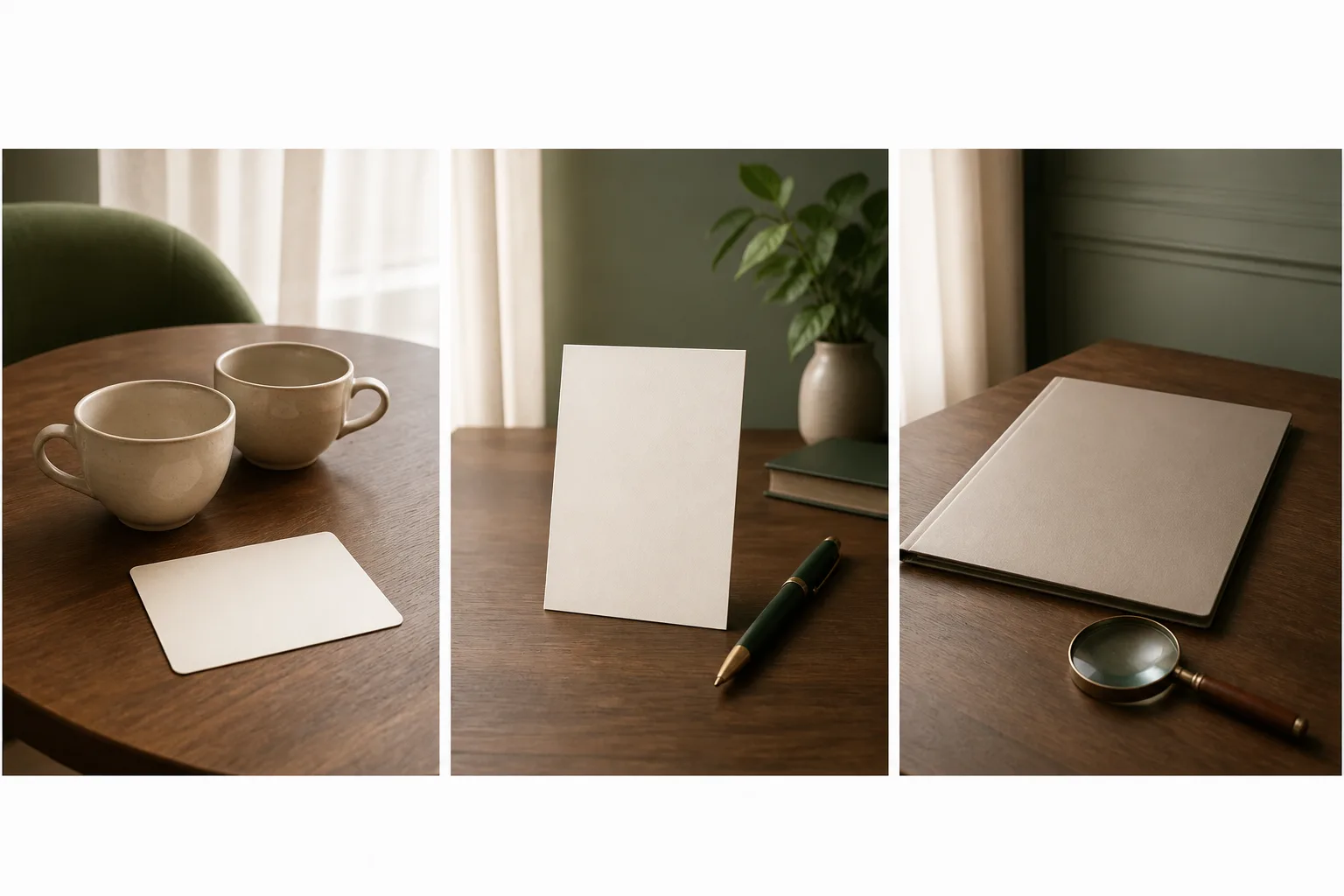 Conversation card, family-history note and legal document representing different identity contexts