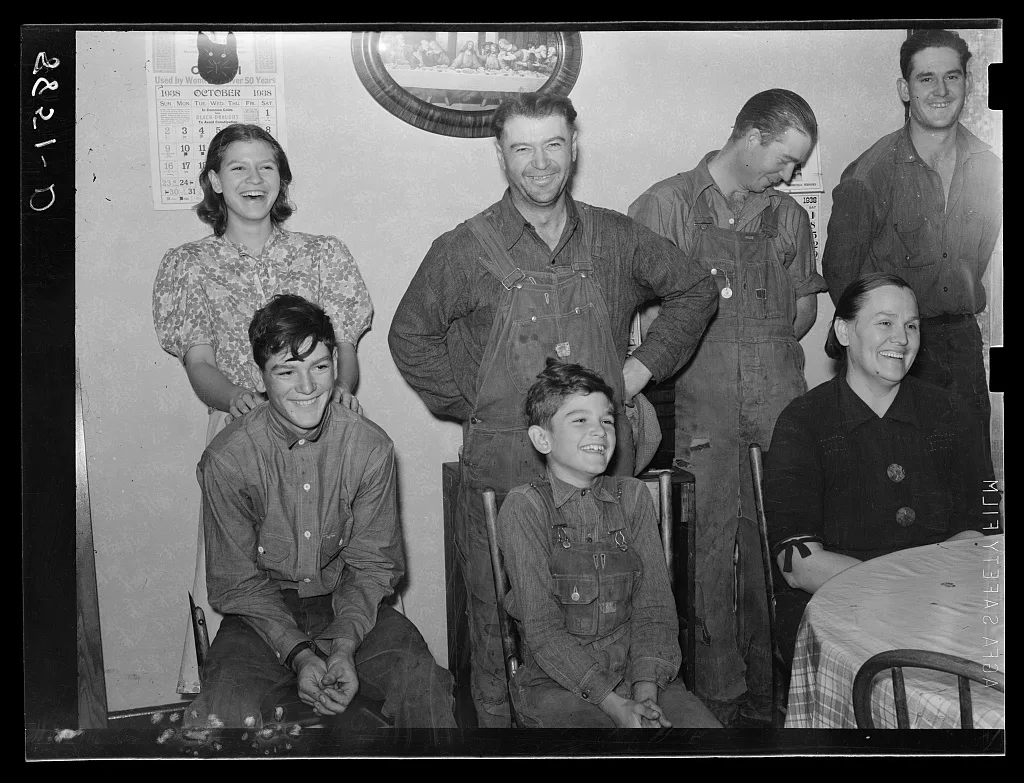 German-American parents and children gathered inside their Nebraska home in 1938