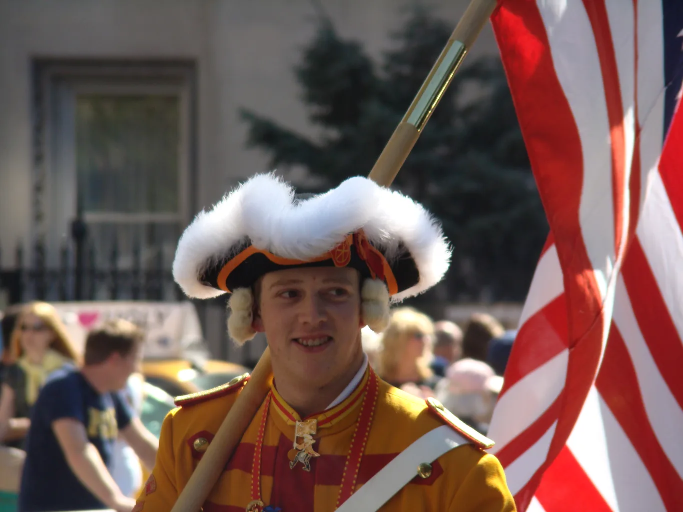 Participant wearing decorative German-themed earmuffs at the 2008 German-American Steuben Parade