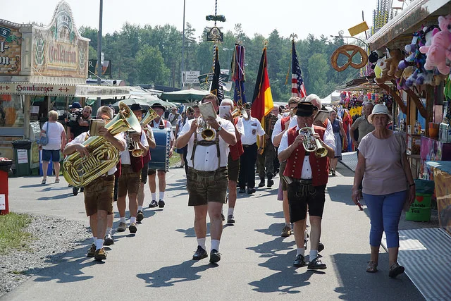 Visitors gathered beneath tents at a German-American Volksfest in 2018