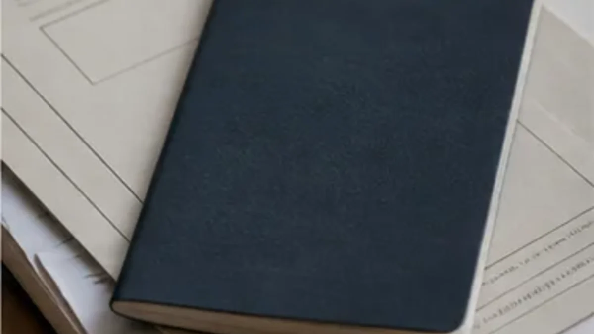Plain passport-style booklet resting on blank civil forms