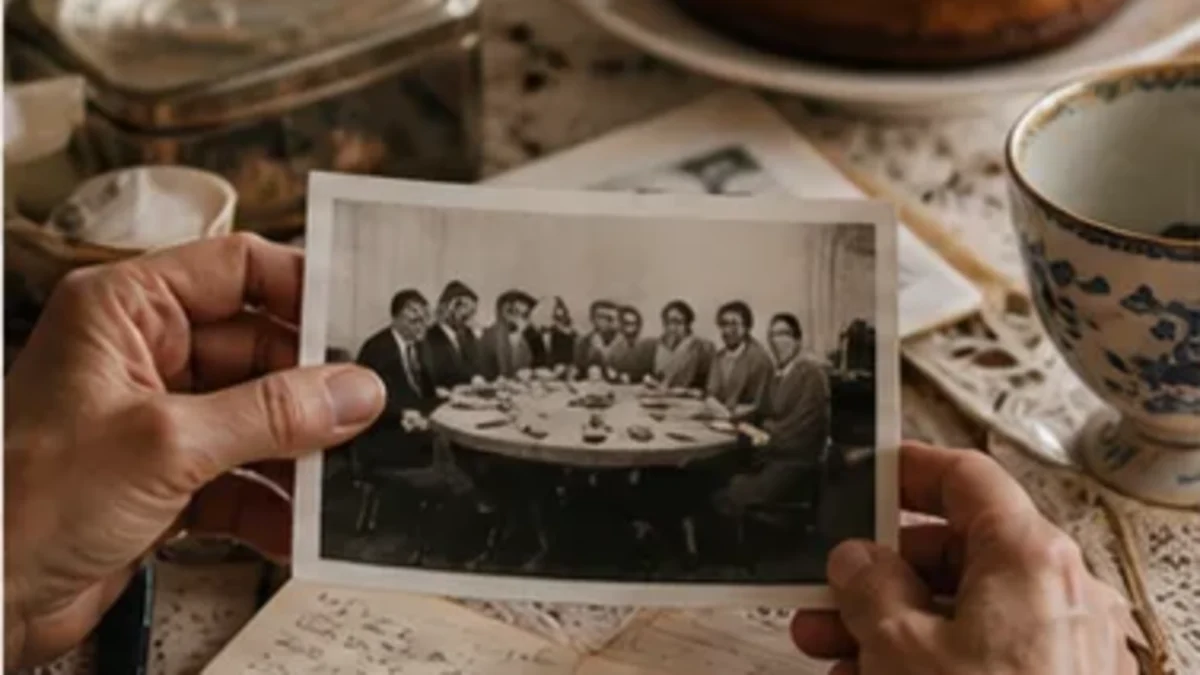 Parent and child connecting a family photograph, story, recipe and place across generations