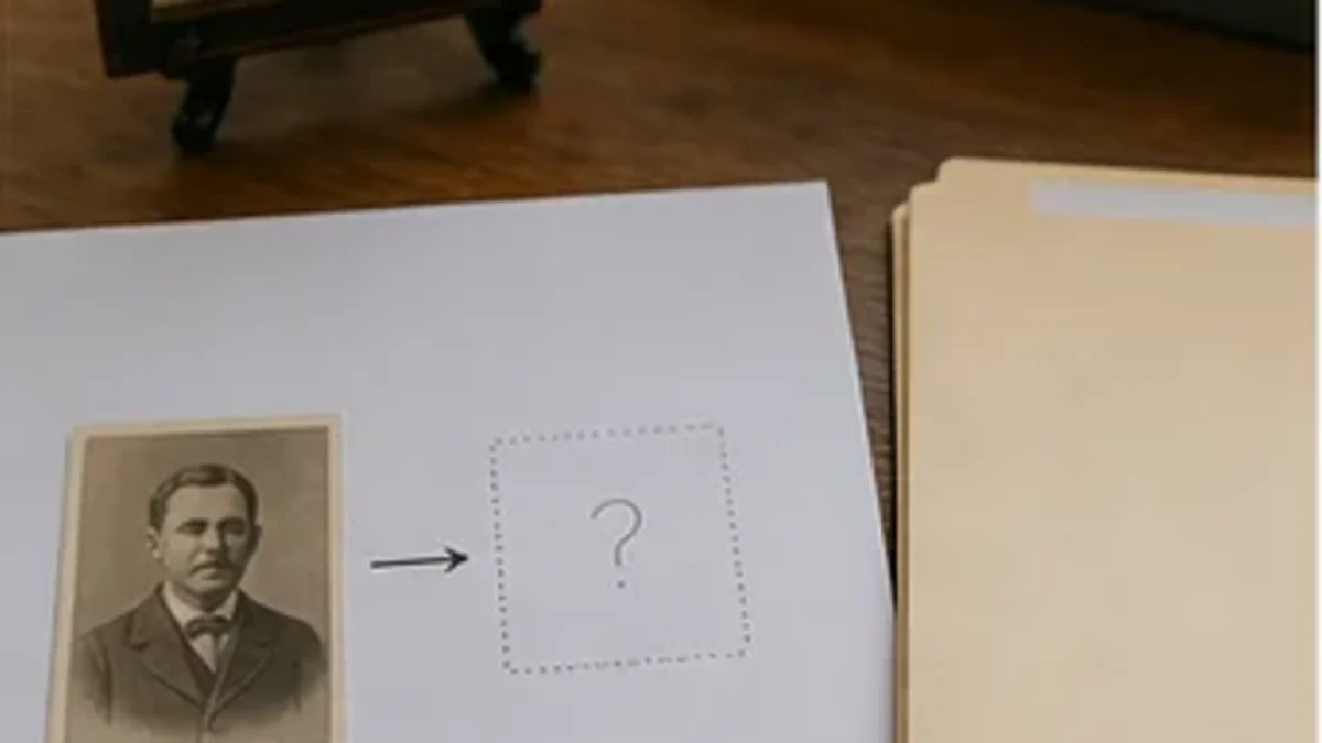 One portrait connected by an arrow to a blank question box beside a source folder
