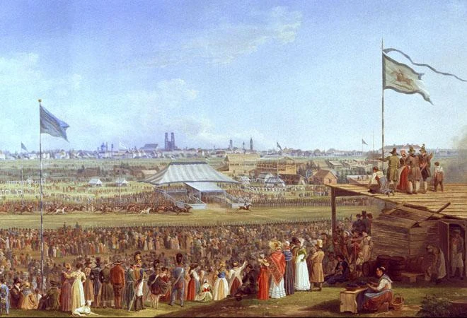 Heinrich Adam painting of a horse race at Munich Oktoberfest around 1823